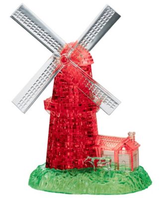 BePuzzled 3D Crystal Puzzle - Windmill White, Red - 64 Piece