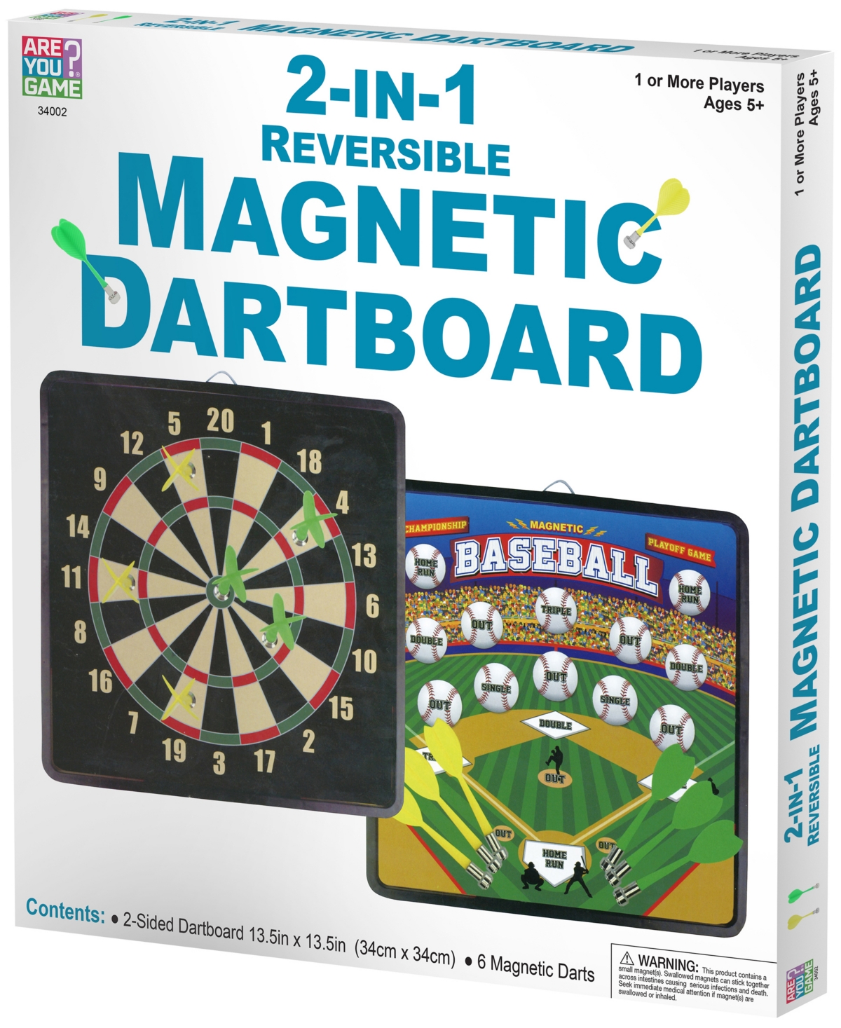 Areyougame Kids' 2-in-1 Reversible Magnetic Dartboard In No Color