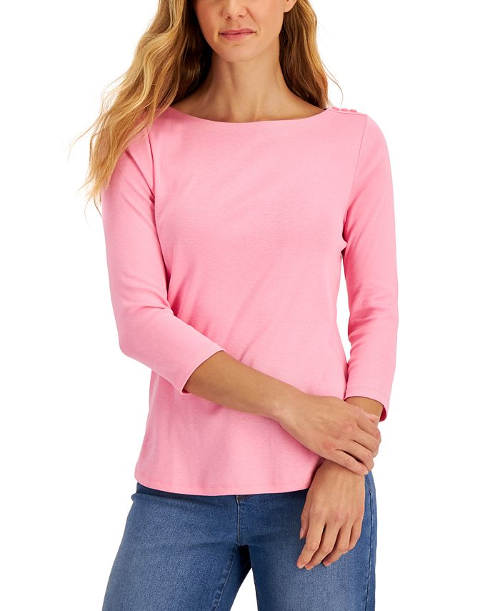 Charter Club Women's Pima Cotton BoatNeck Top, Created for Macy's
