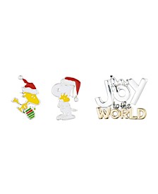 Fine Silver Plated Holiday "Joy To The World" Lapel Pin Set, 3 Piece