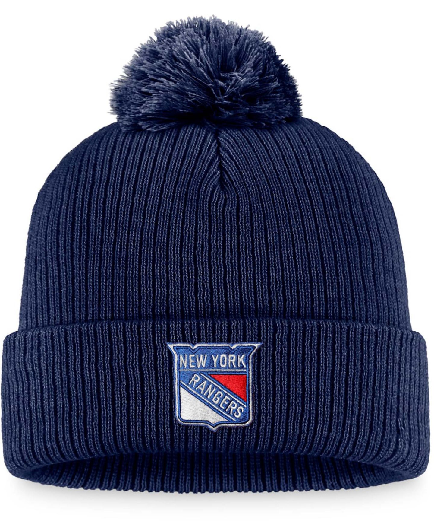 Мужская шапка Fanatics Navy New York Rangers Core Primary Logo Cuffed Knit Hat with Pom — фото 2