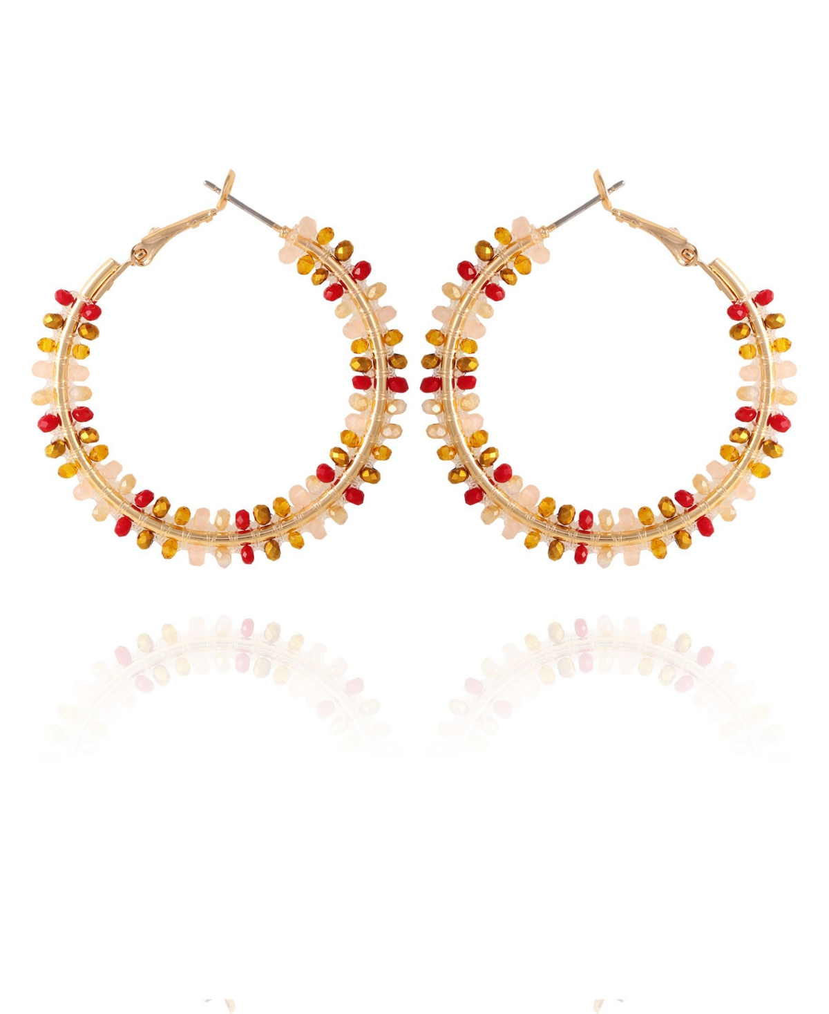 Fall Awakenings Hoop Earrings with Stones - Gold-tone, Red, Taupe