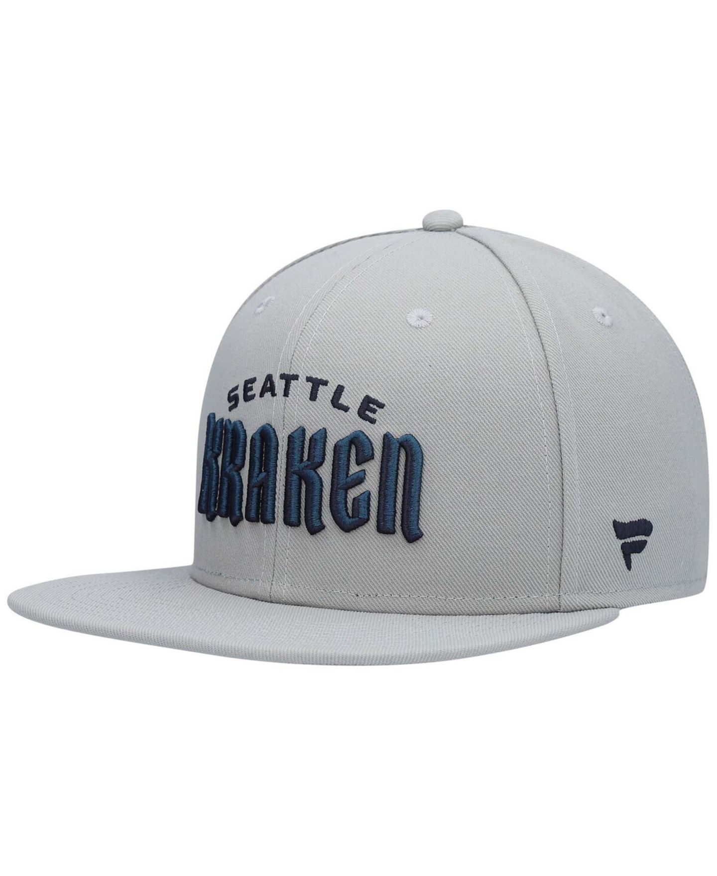 Мужская кепка Fanatics Gray Seattle Kraken Wordmark Logo Snapback Hat — фото 1