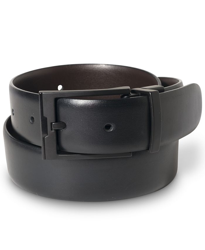 Perry Ellis Portfolio Men's Matte Black Reversible Buckle Leather Belt &  Reviews - All Accessories - Men - Macy's