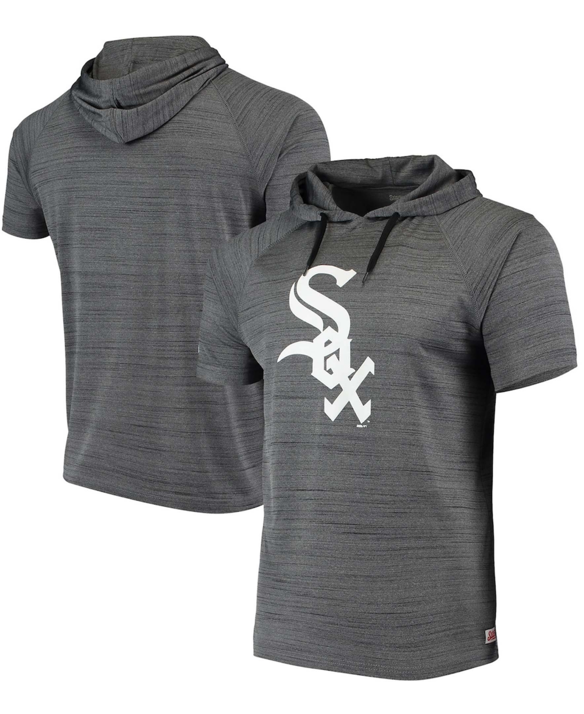 STITCHES MEN'S HEATHER BLACK CHICAGO WHITE SOX RAGLAN SHORT SLEEVE PULLOVER HOODIE