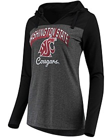 Women's Charcoal Washington State Cougars Knockout Color Block Long Sleeve V-Neck Hoodie T-shirt