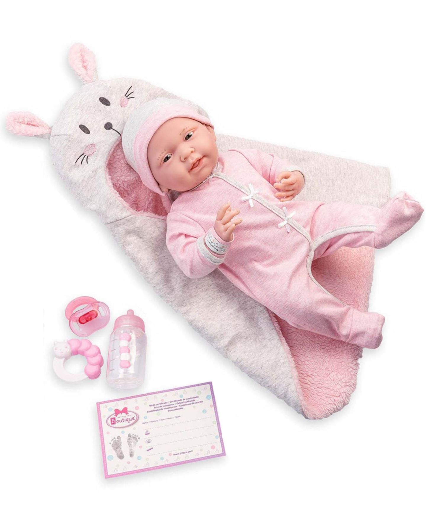 Детские куклы JC TOYS La Newborn 15.5" Soft Body Bunting Bunny Baby Doll, 9-Piece Set, Ages 2+ — фото 1