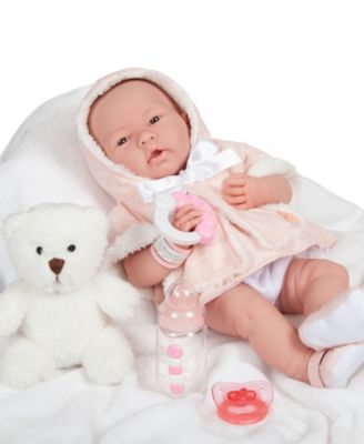 La Newborn 15" Real Girl Baby Doll with Teddy Bear Set, 9 Pieces