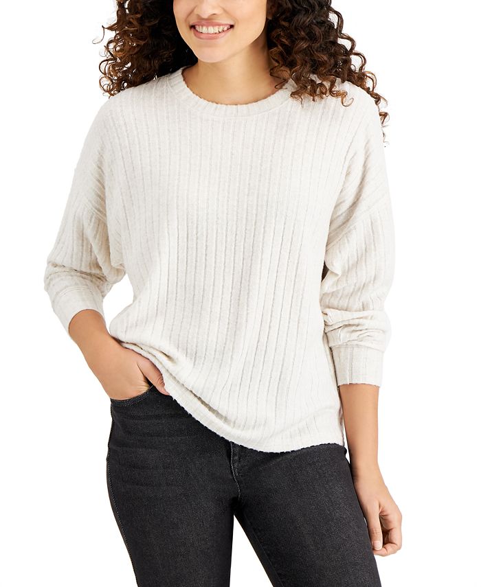 Style & Co Heathered Ribbed Crewneck Top, Created for Macy's - Macy's