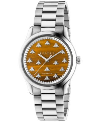 Gucci - Women's Swiss Automatic Bees Silver-Tone Stainless Steel Bracelet Watch 38mm