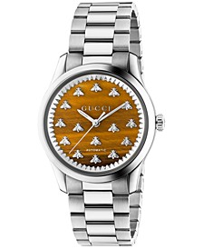 Women's Swiss Automatic Bees Silver-Tone Stainless Steel Bracelet Watch 38mm