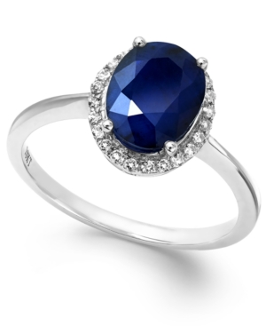 image of Sapphire and White Sapphire Oval Ring in 10k White Gold (2-1/4 ct. t.w.), Created for Macy-s