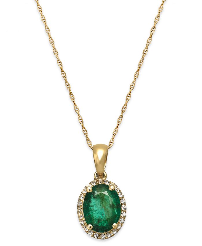 Macy s Emerald and White Sapphire Oval Pendant Necklace in 10k