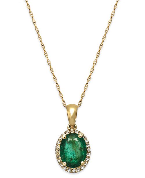 Macy&#39;s Emerald and White Sapphire Oval Pendant Necklace in 10k Gold (2 ct. t.w.), Created for ...