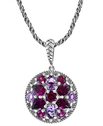 EFFY Collection - Amethyst (2-3/8 ct. t.w.) & Rhodolite (6 ct. t.w.) Cluster 18" Pendant Necklace in Sterling Silver