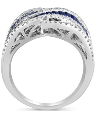 EFFY&reg; Sapphire (3-1/3 ct. t.w.) & Diamond (5/8 ct. t.w.) Swirl Statement Ring in 14k White Gold
