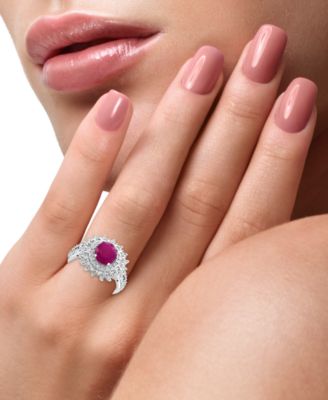 EFFY&reg; Ruby (1-7/8 ct. t.w.) & Diamond (1/4 ct. t.w.) Halo Statement Ring in 14k White Gold (Also in Sapphire and Emerald)
