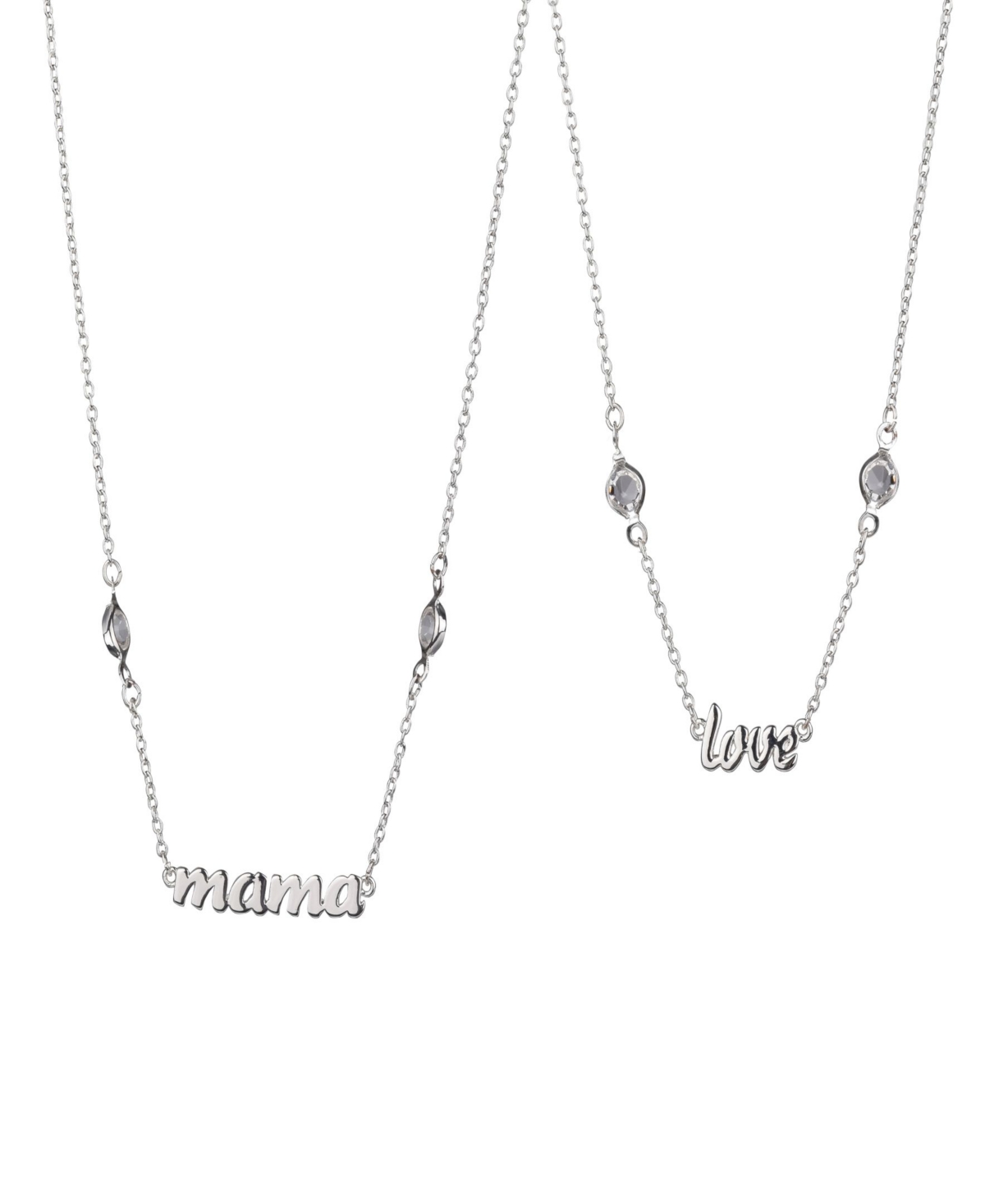 Fine Silver Plated Love and Mama Necklace Set, 2 Piece - Silver Plated
