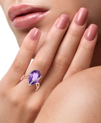 EFFY&reg; Marquise-Cut Pink Amethyst (6-7/8 ct. t.w.) and Diamond (1/8 ct. t.w.) Wrap Ring in 14k Gold (Also in Citrine & London Blue Topaz)