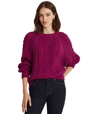 Lauren Ralph Lauren Petite Cable-Knit Dolman-Sleeve Sweater & Reviews ...