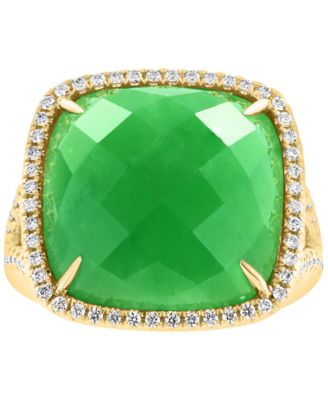 EFFY&reg; Dyed Green Jade & Diamond (1/3 ct. t.w.) Halo Statement Ring in 14k Gold
