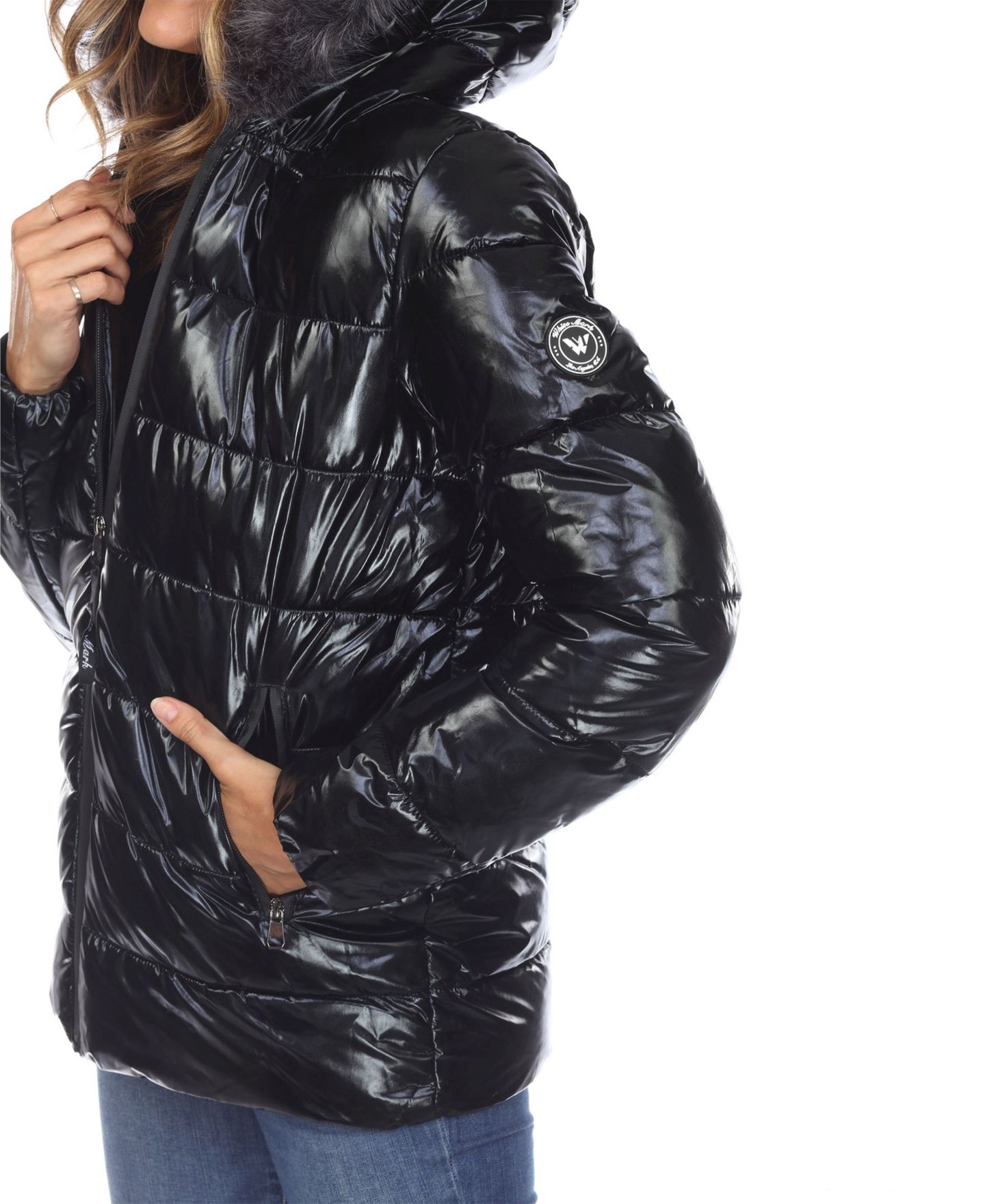 Женская куртка White Mark Metallic Puffer Coat With Hoodie, цвет: Чёрный — фото 3