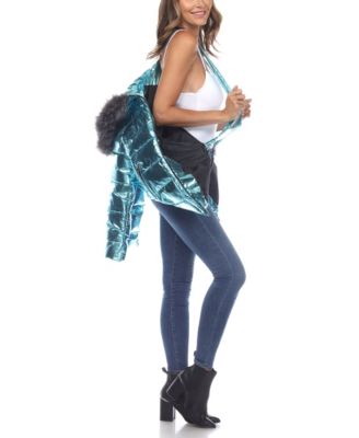 Women's Metallic Puffer Coat With Hoodie