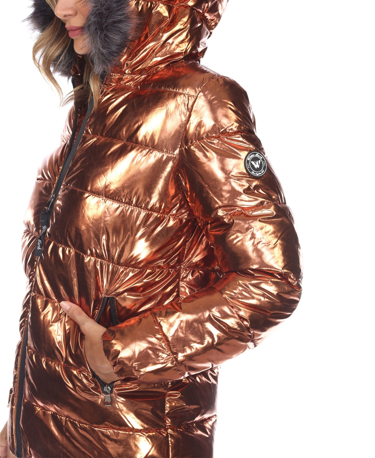 Women's Metallic Puffer Coat With Hoodie