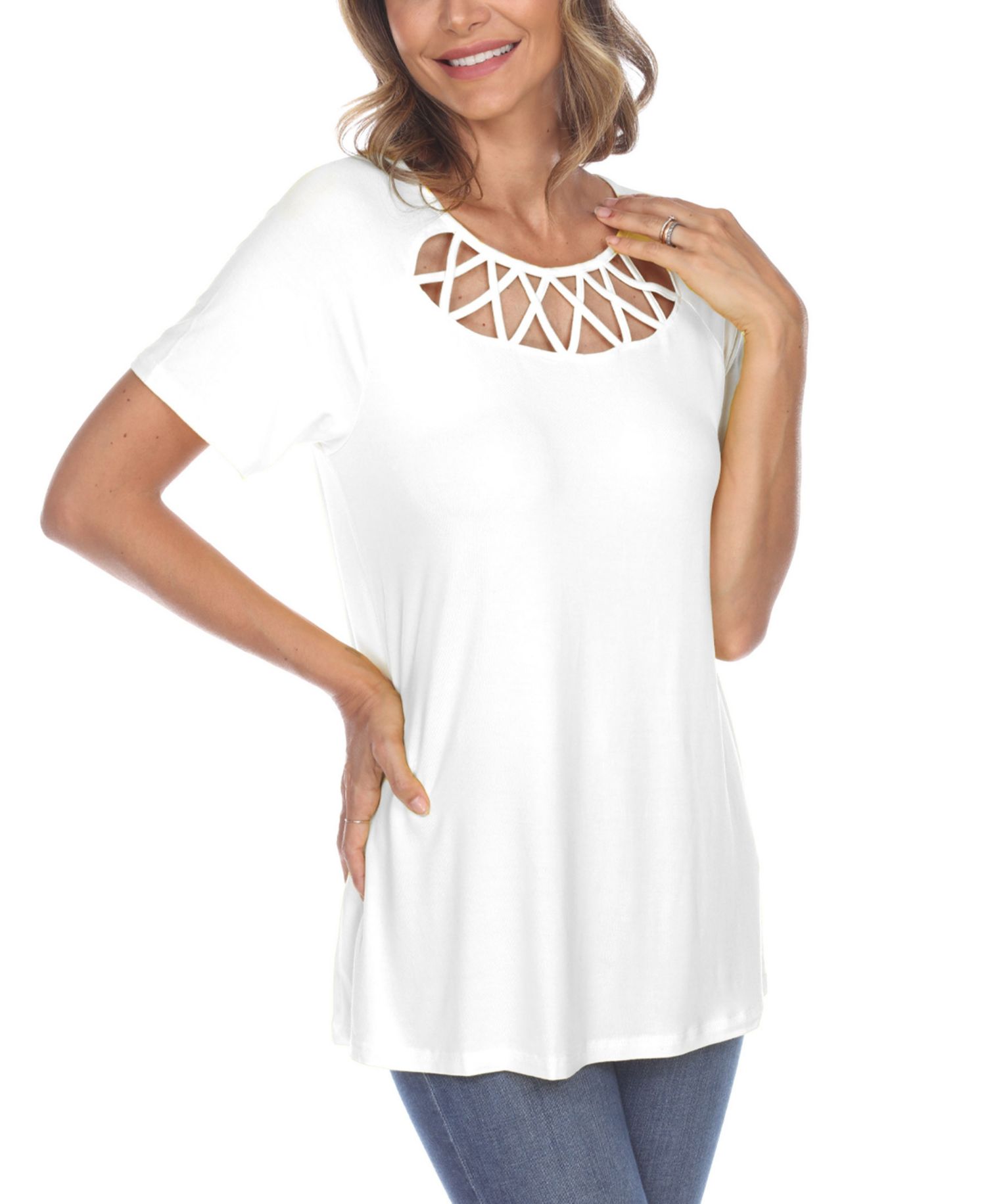 Plus Size Crisscross Cutout Short Sleeve Top