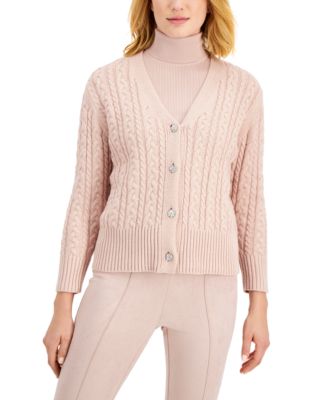 Anne Klein Women's Cable Cardigan W Jewel Buttons, Sangria/Sangria, S Anne Klein Women\u0027s Cable Cardigan W Jewel Buttons Sweater