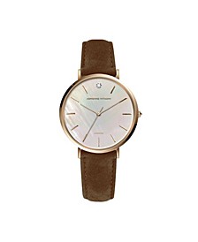 Brown Genuine Leather Strap Analog Watch, 34mm