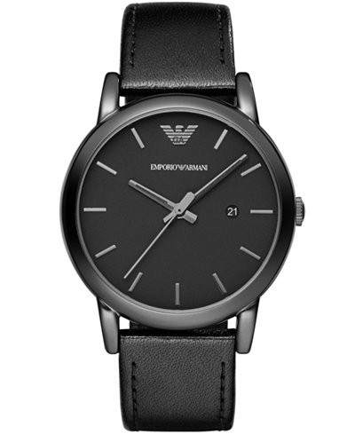 Emporio Armani Men's Black Leather Strap Watch 41mm AR1732