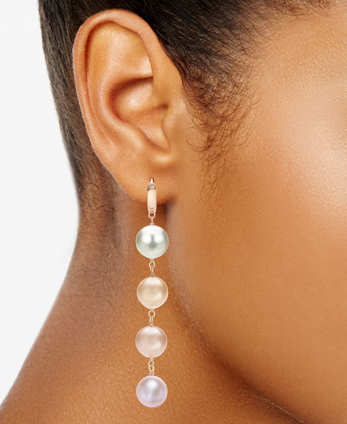 Macy's - Multicolor Cultured Freshwater Pearl (10mm) Linear Drop Earrings in 14k Rose Gold-Plated Sterling Silver