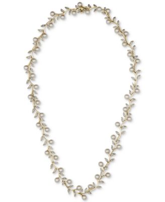 Cultured Freshwater Pearl (5mm) & Diamond (1/2 ct. t.w.) Vine 16" Collar Necklace in 14k Gold-Plated Sterling Silver