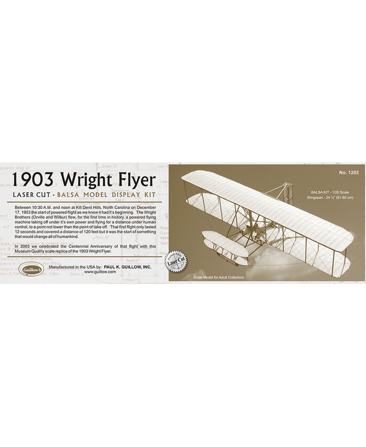 Guillow's 1903 Wright Brother Flyer Laser Cut Model In Multi