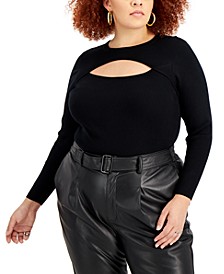 Plus Size Ribbed-Knit Cutout Sweater, Created for Macy's