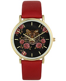 Women's Red Faux-Leather Strap Watch 36mm, Created for Macy's