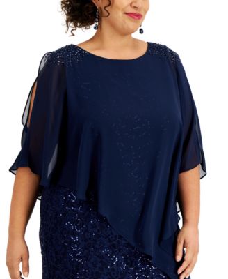 SL Fashions Plus Size Sequined Beaded-Overlay Lace Dress