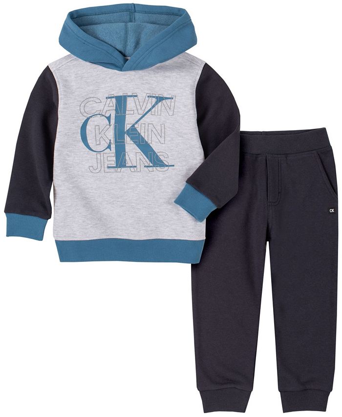 Calvin Klein Little Boys Color-block Logo Hoodie and Fleece Joggers, 2 ...