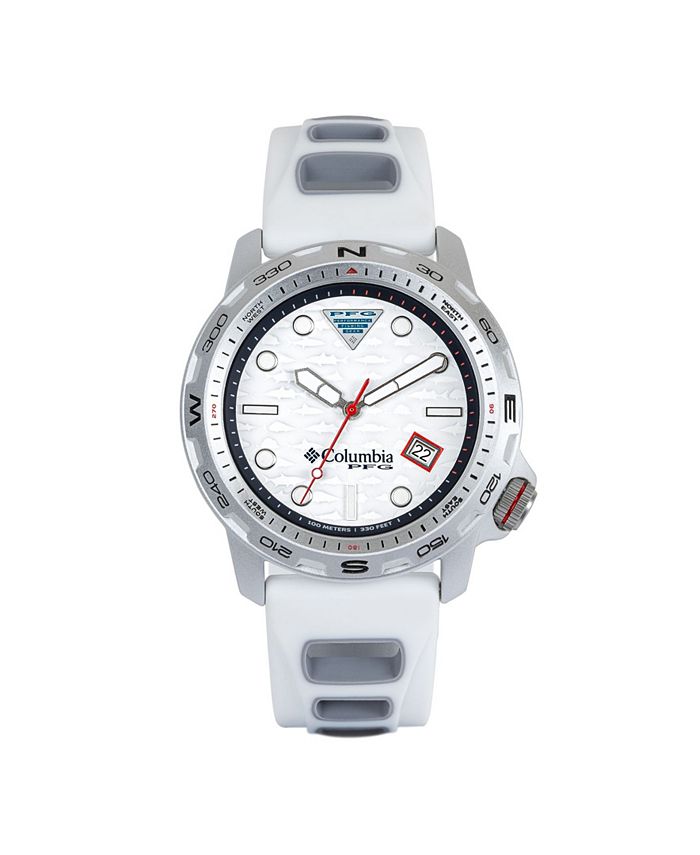 Columbia Unisex PFG Backcaster White, Gray Silicone Strap Watch, 43mm