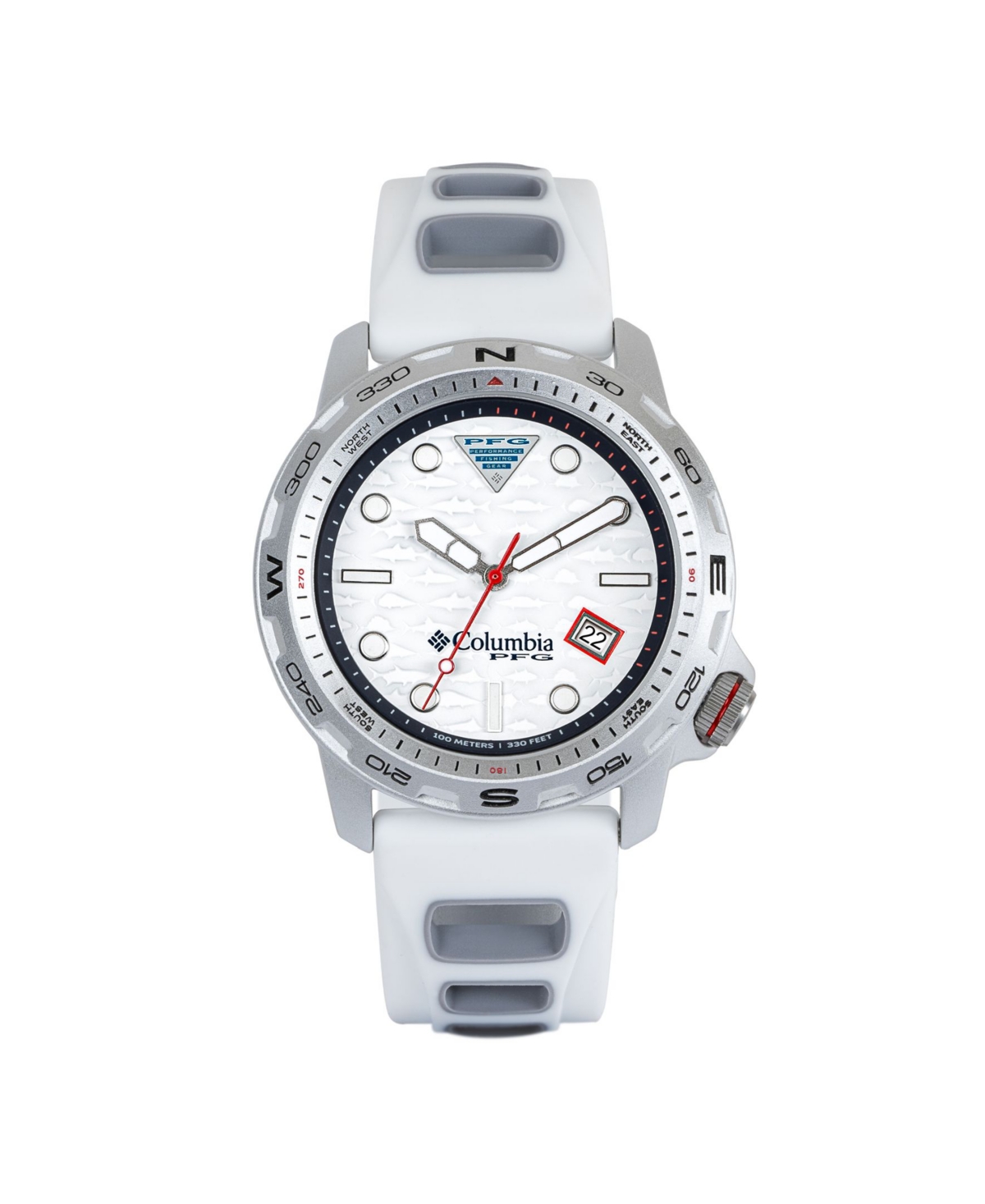 Columbia Unisex Pfg Backcaster White, Gray Silicone Strap Watch, 43mm