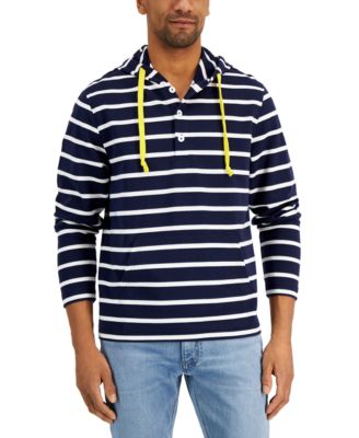 Club Room - Men's Regular Fit Stripe Hooded Henley Sweatshirt