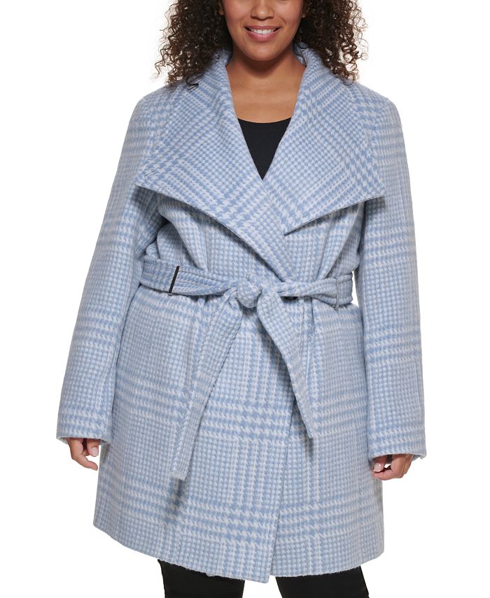 Calvin Klein Plus Size Asymmetrical Belted Wrap Coat, Created for Macy's - Macy's