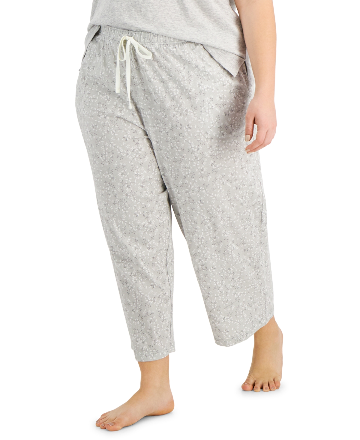 Charter Club Plus Size Cotton Printed Cropped Jersey Pajama Pants