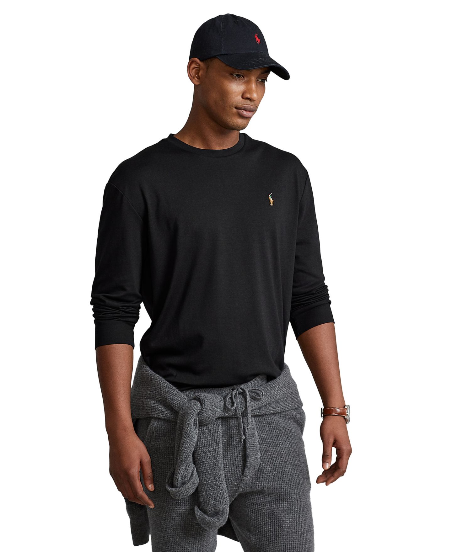 Мужская футболка Polo Ralph Lauren Classic-Fit Soft Cotton Crewneck, цвет: Чёрный — фото 1