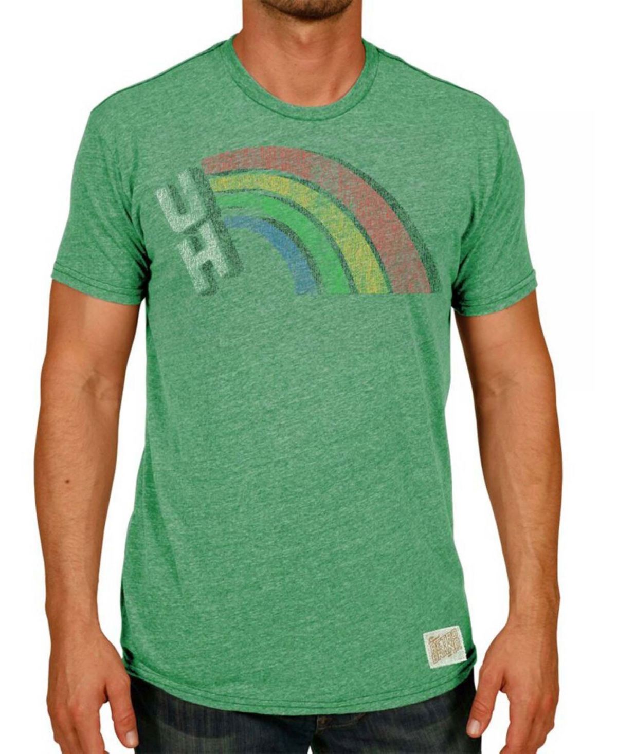 Men's Heather Green Hawaii Warriors Vintage-Like Rainbow Tri-Blend T-shirt - Heather Green