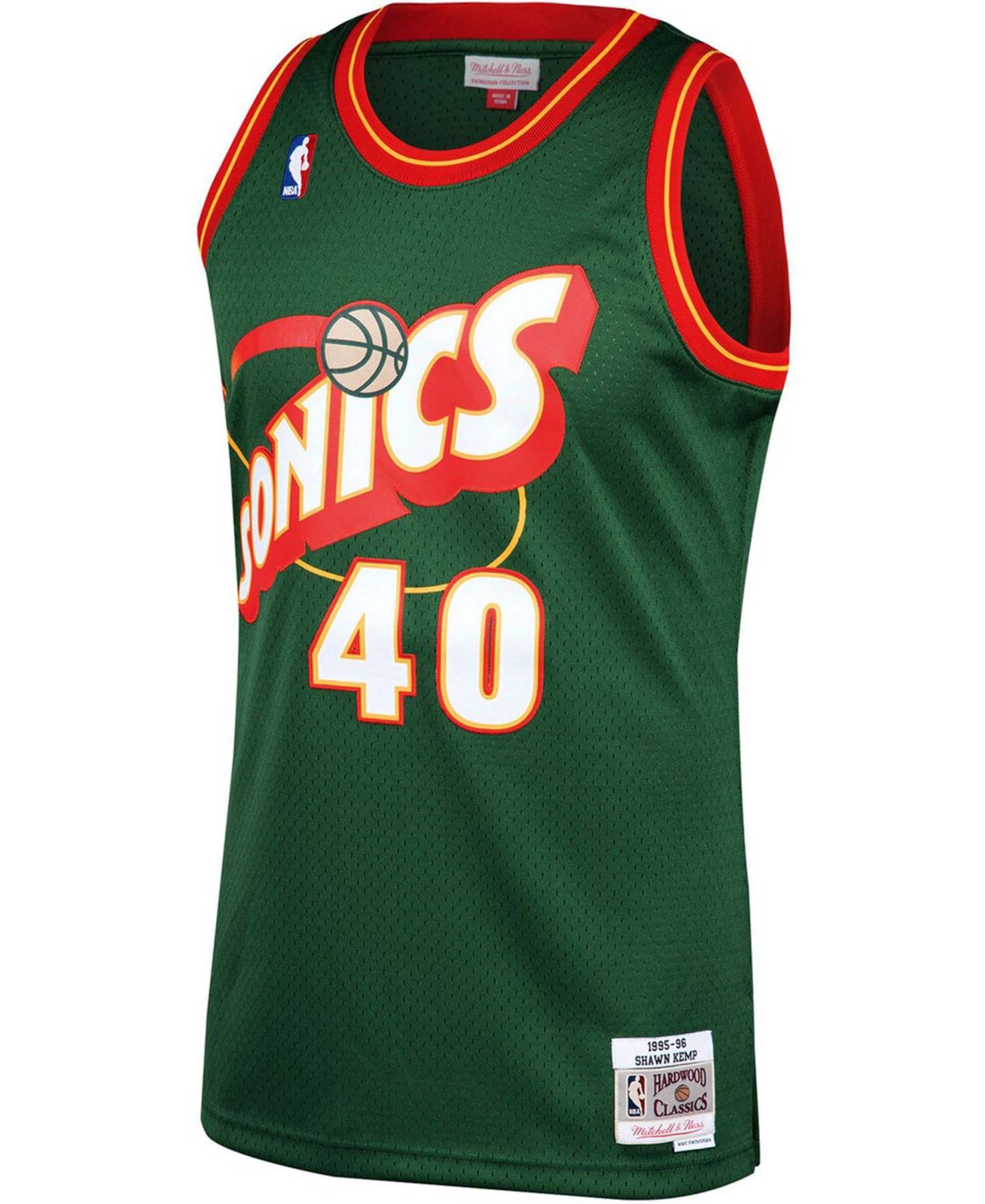 Мужской топ Mitchell & Ness Shawn Kemp Green Seattle Supersonics 1995-96 Hardwood Classics Swingman Jersey — фото 3