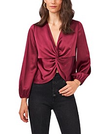 Long Sleeve V-Neck Twist Front Top