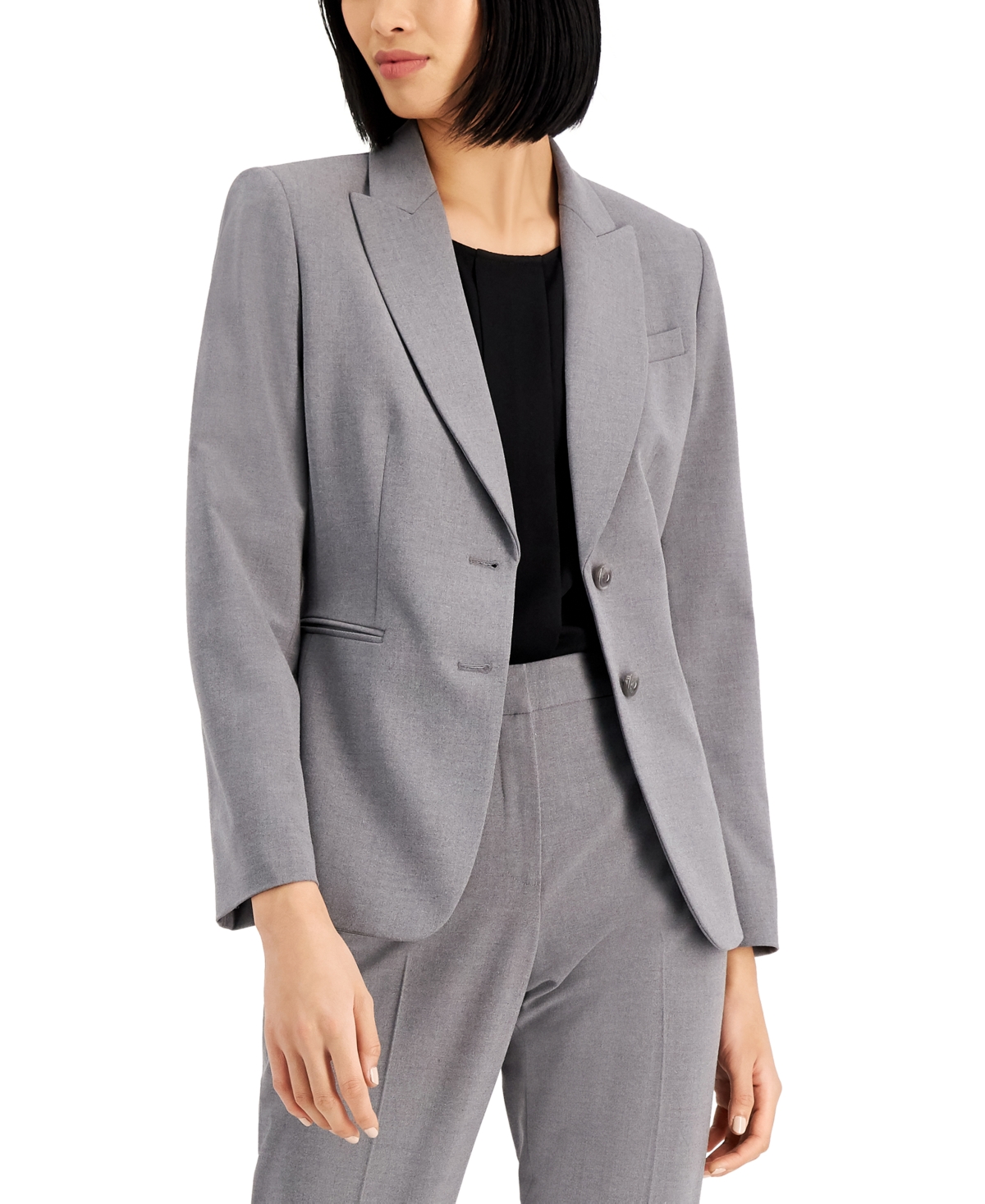 Tahari Asl Notched Two Button Blazer In Heather Grey Modesens 