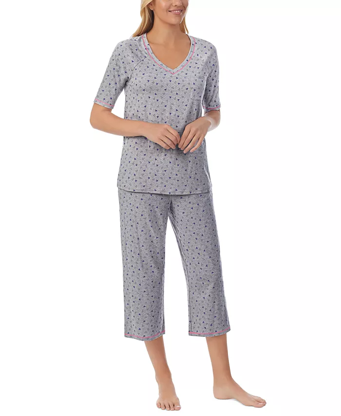 Printed Elbow-Sleeve Top & Capri Pants Pajama Set - thumbnail 5